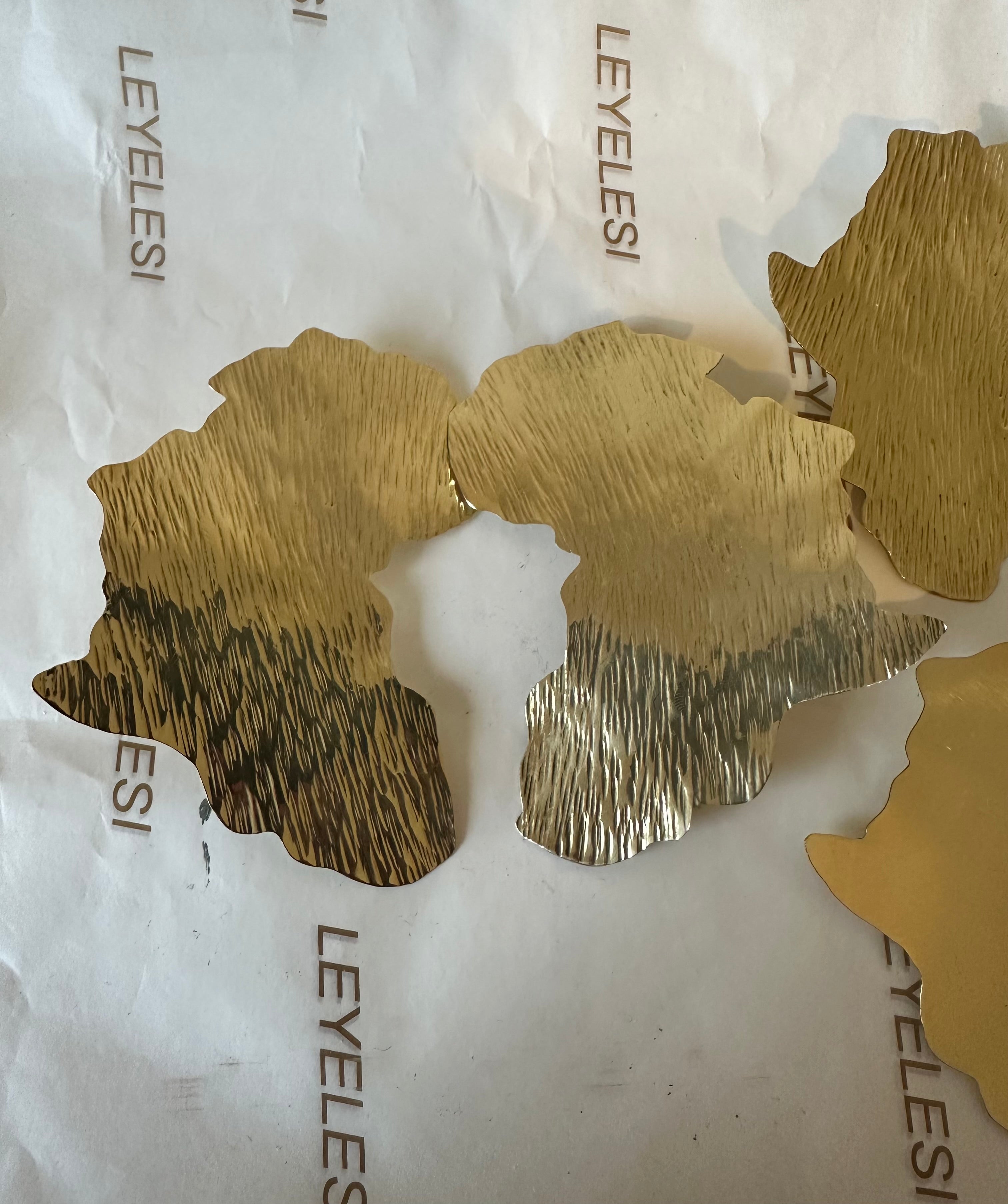 Light Hammered Brass Oversized Africa Earrings