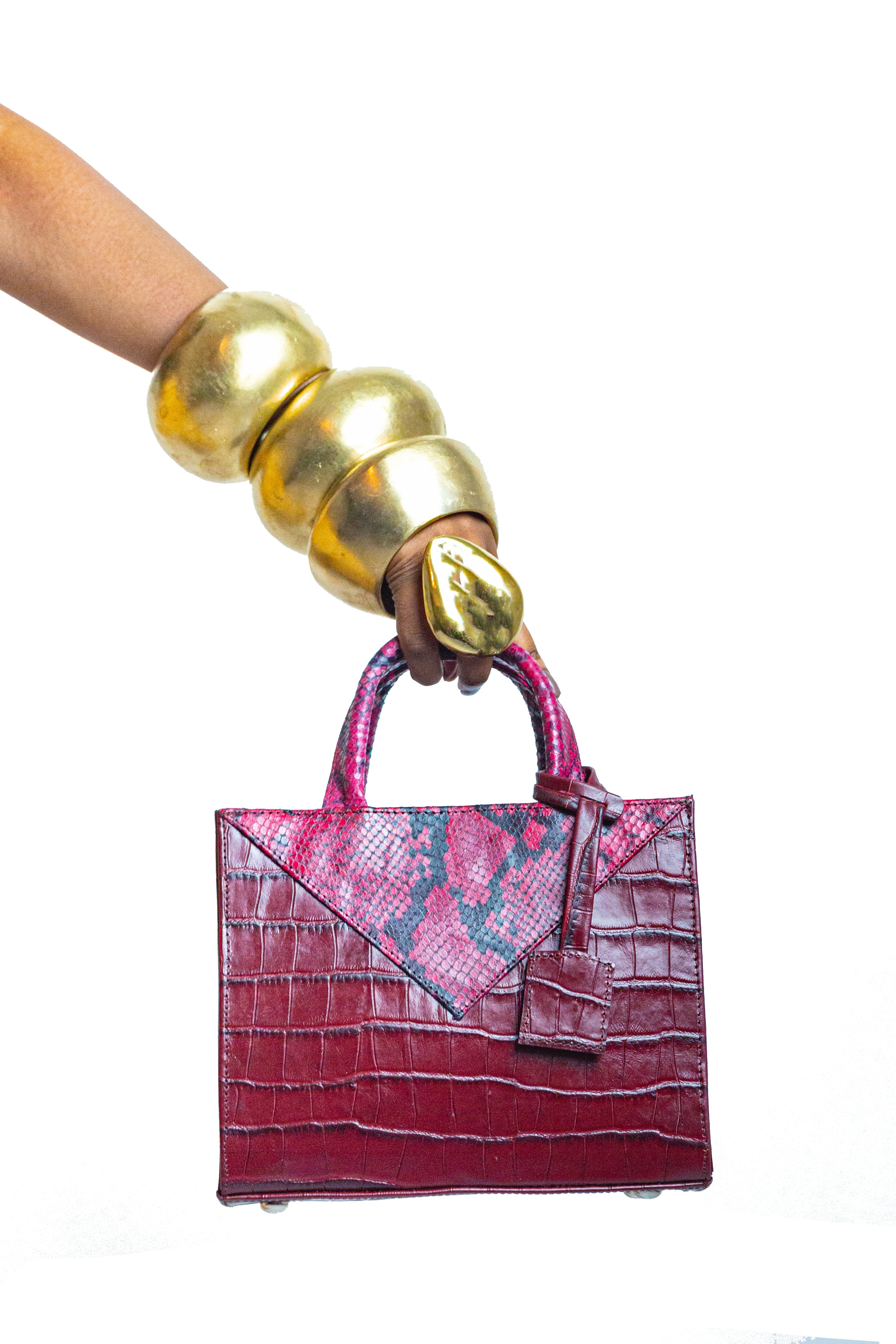 Mini Red Snakeskin + Croc Embossed Leather Zelda Tote