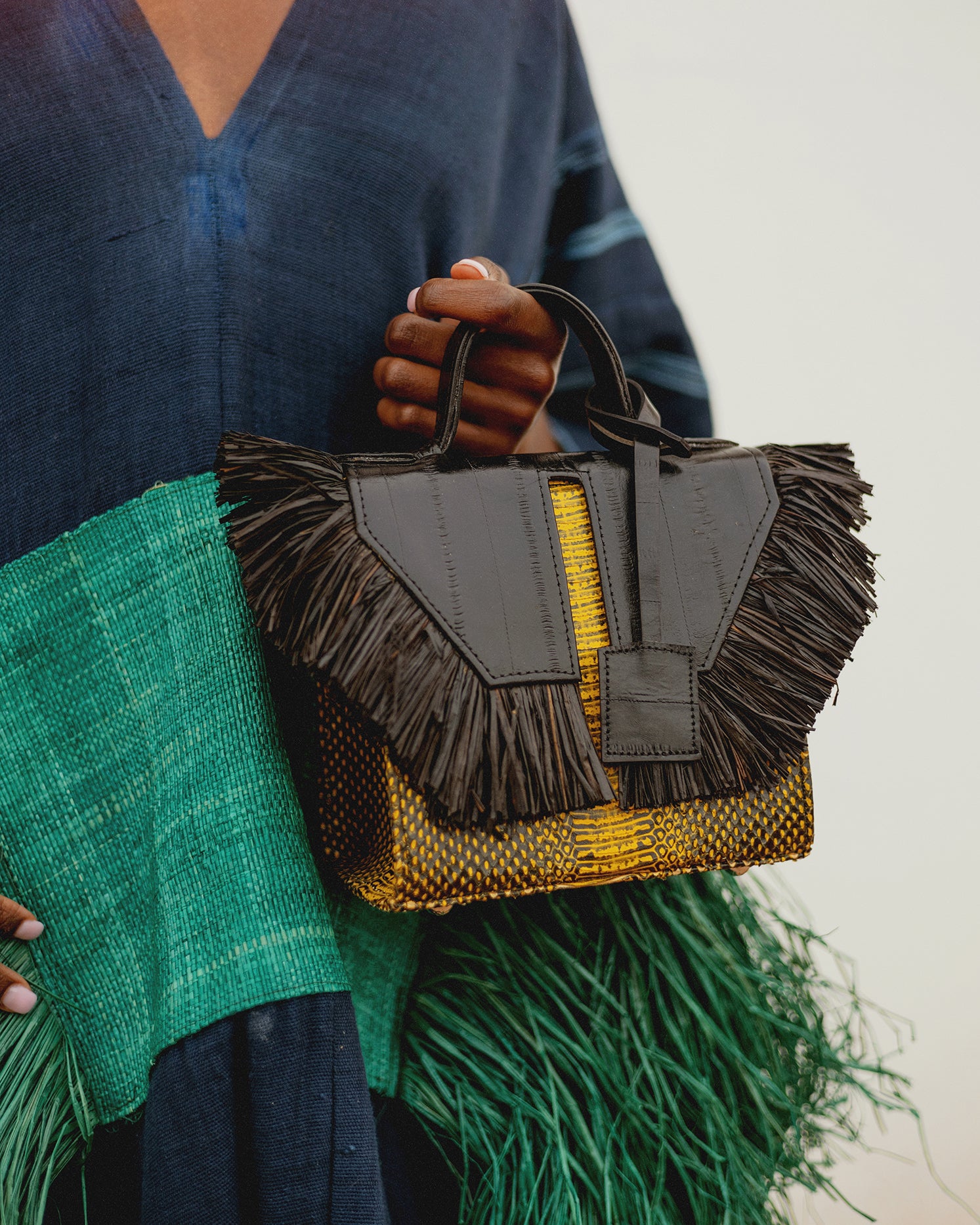 The Toks Raffia Handbag - Yellow and Black