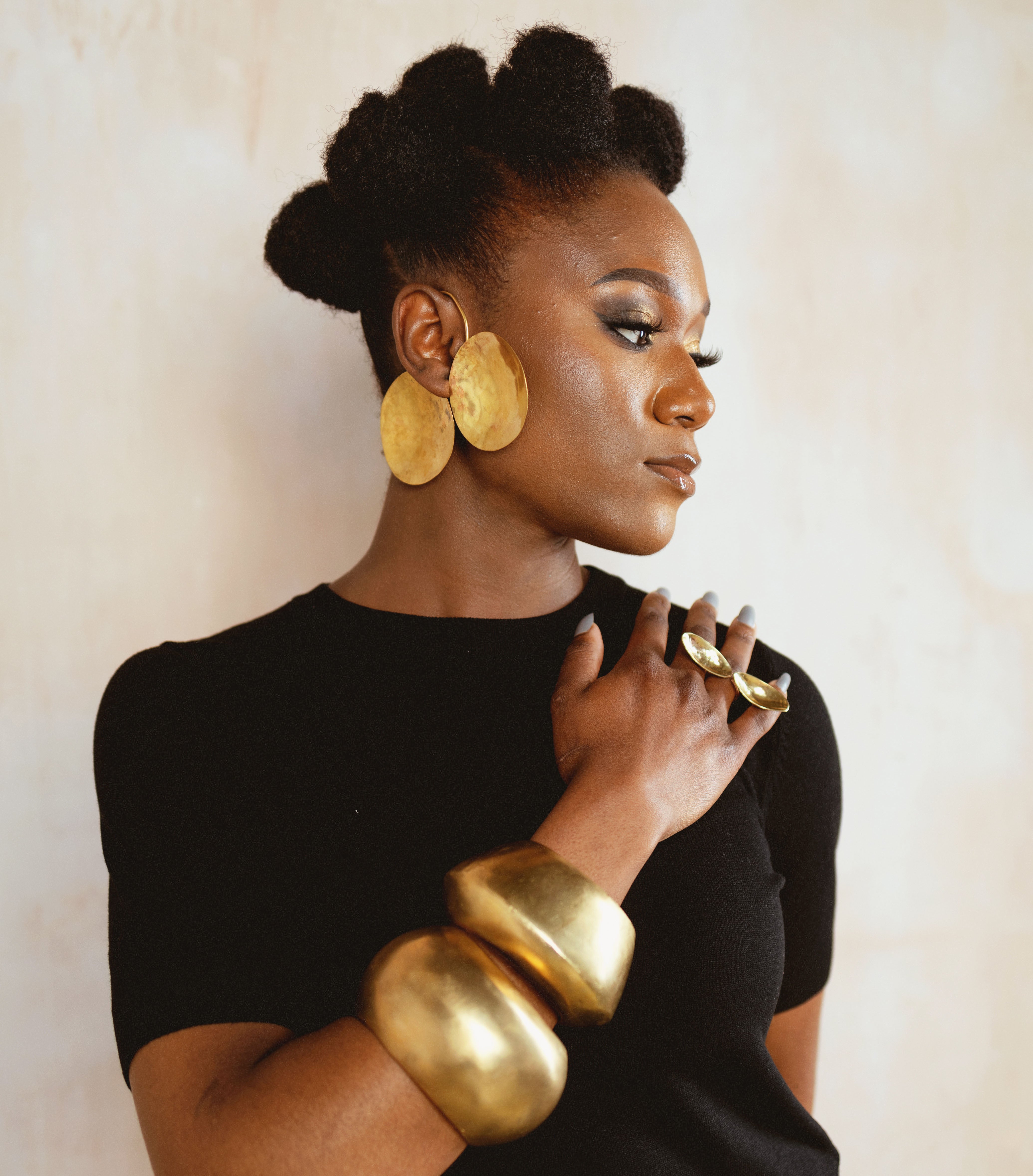 Brass Double Circle Design OvertheEar Earrings