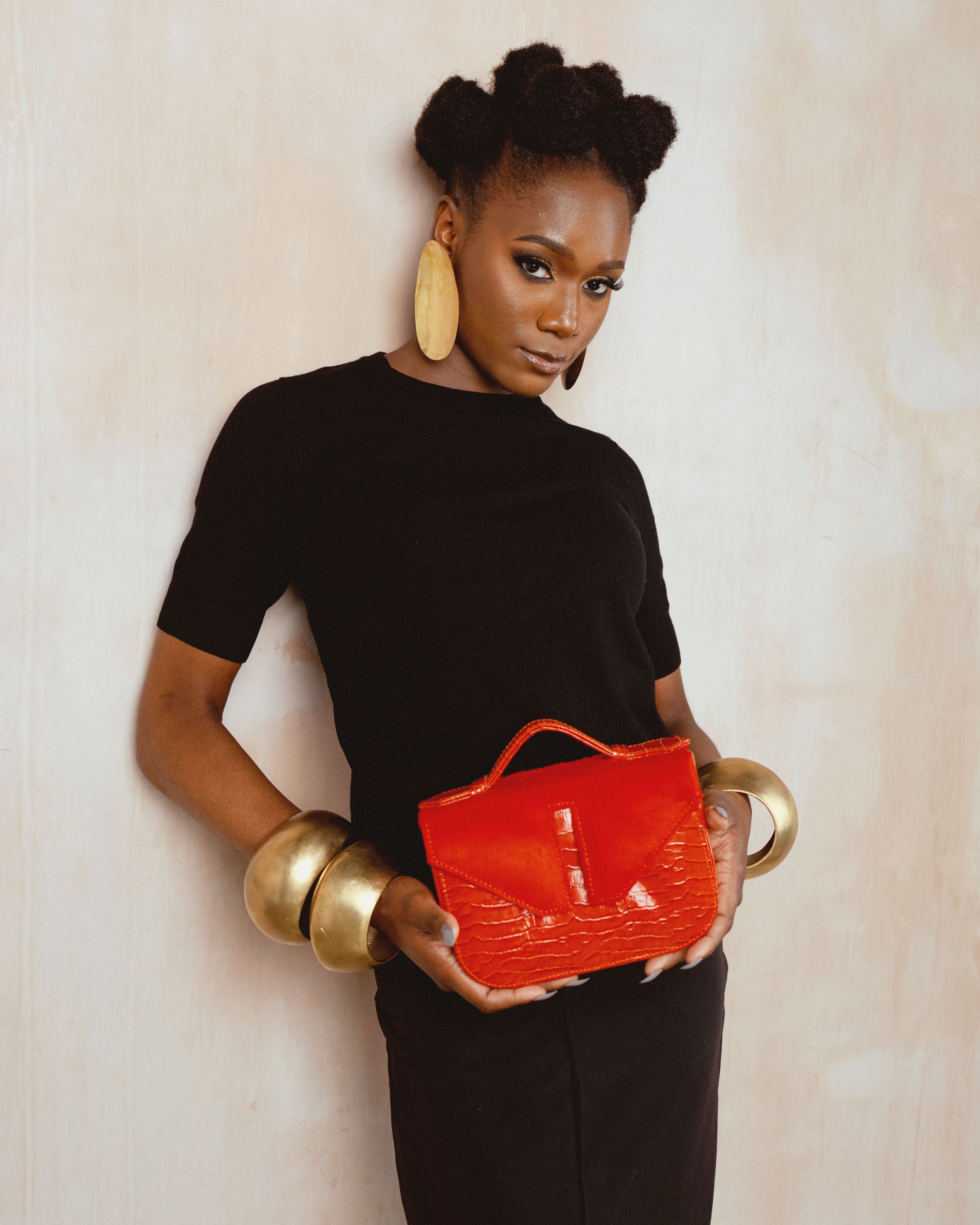 Mini Split Flap Orange Handle Leather Handbag