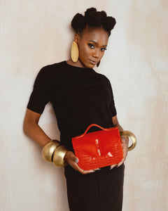 Mini Split Flap Orange Handle Leather Handbag