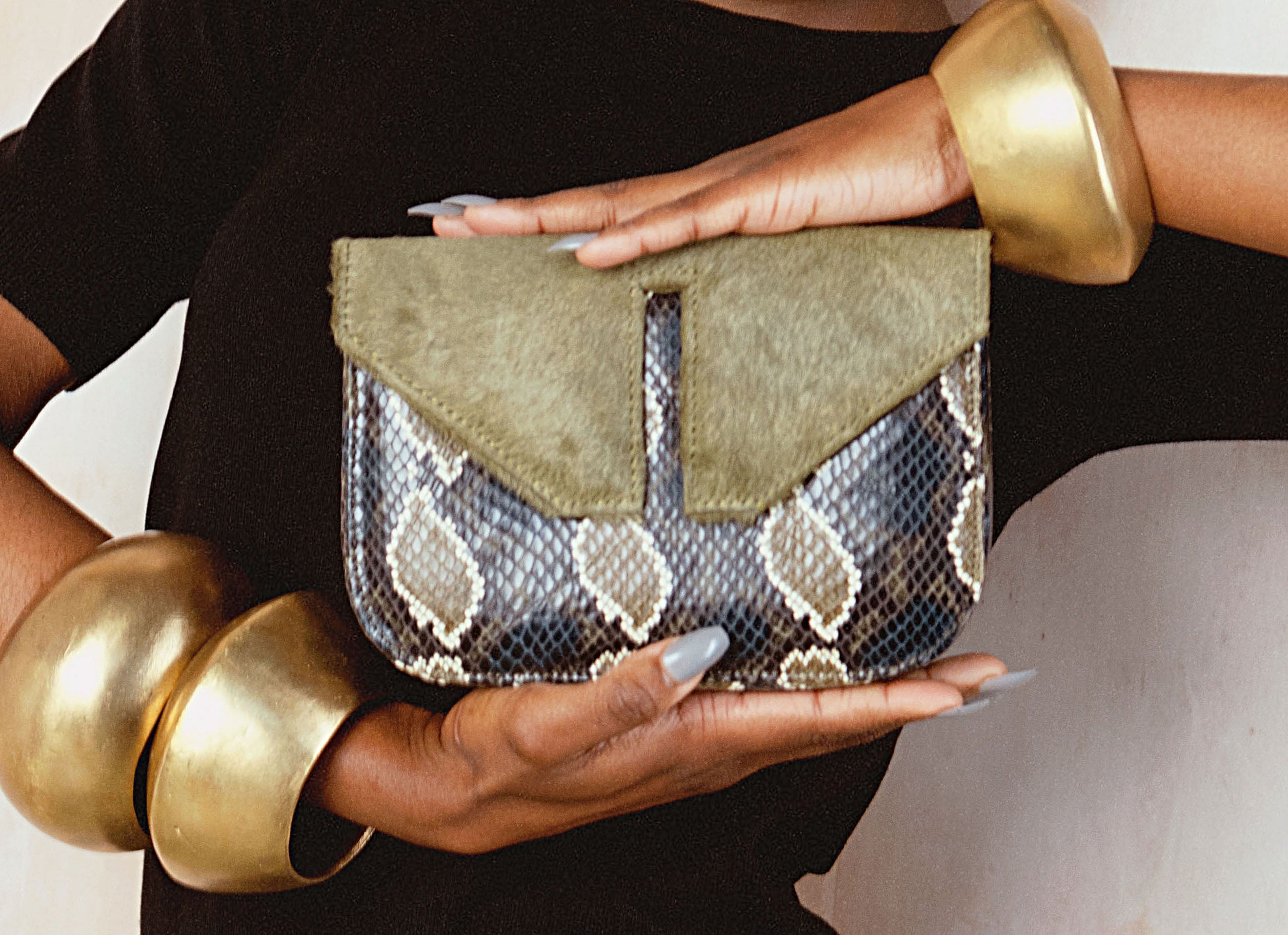 Mini Split Flap Snakeskin Print Leather Handbag
