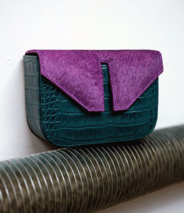 Mini Split Flap Croc Embossed Leather Handbag