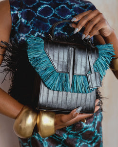 The Toks Raffia Handbag - Black and Blue