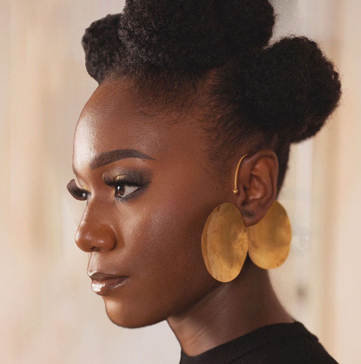 Brass Double Circle Design OvertheEar Earrings