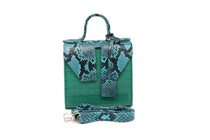 The Toks Teal Snakeskin Print Leather Handbag - SAMPLE