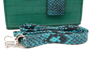 The Toks Teal Snakeskin Print Leather Handbag - SAMPLE