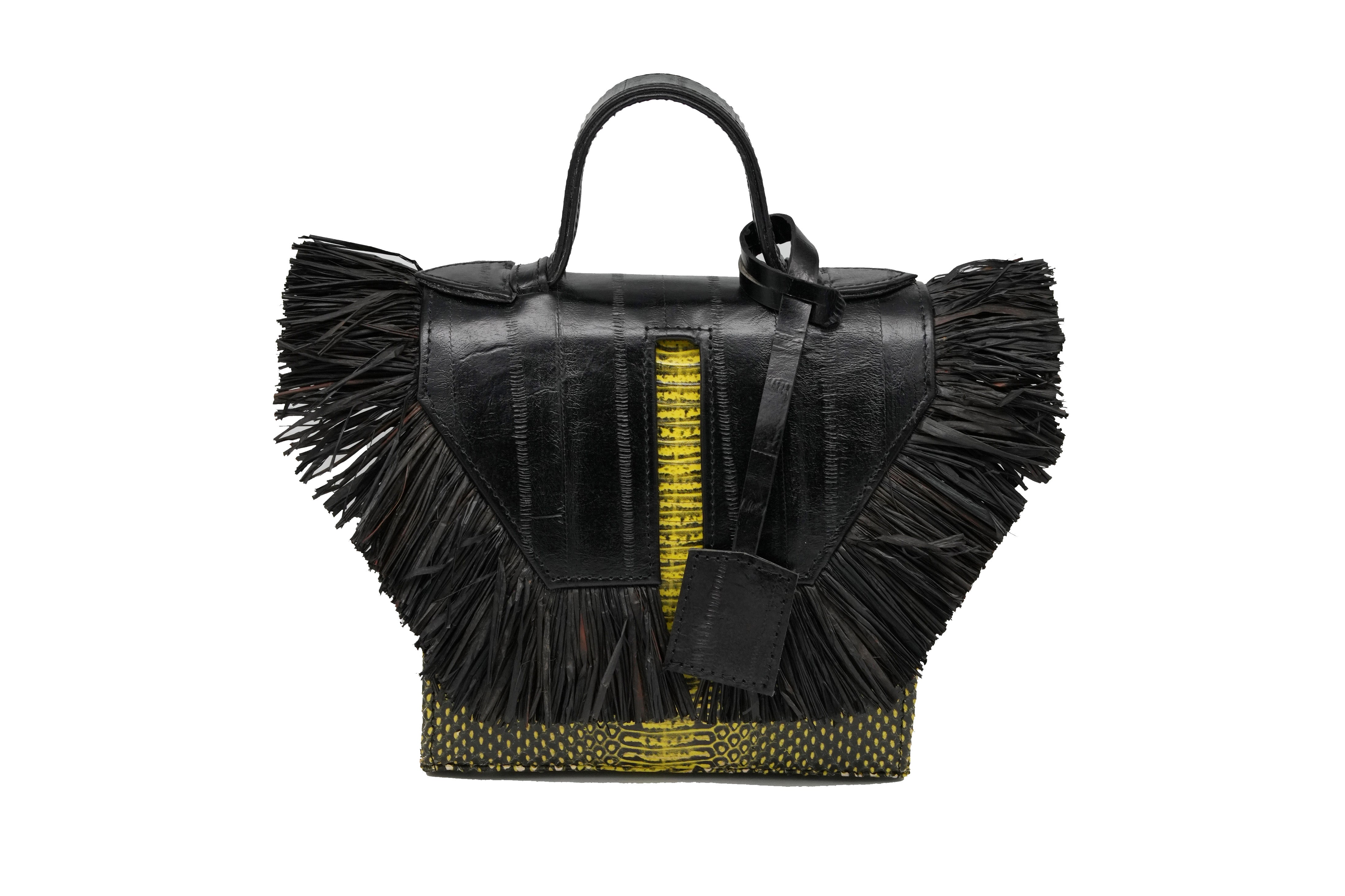 The Toks Raffia Handbag - Yellow and Black