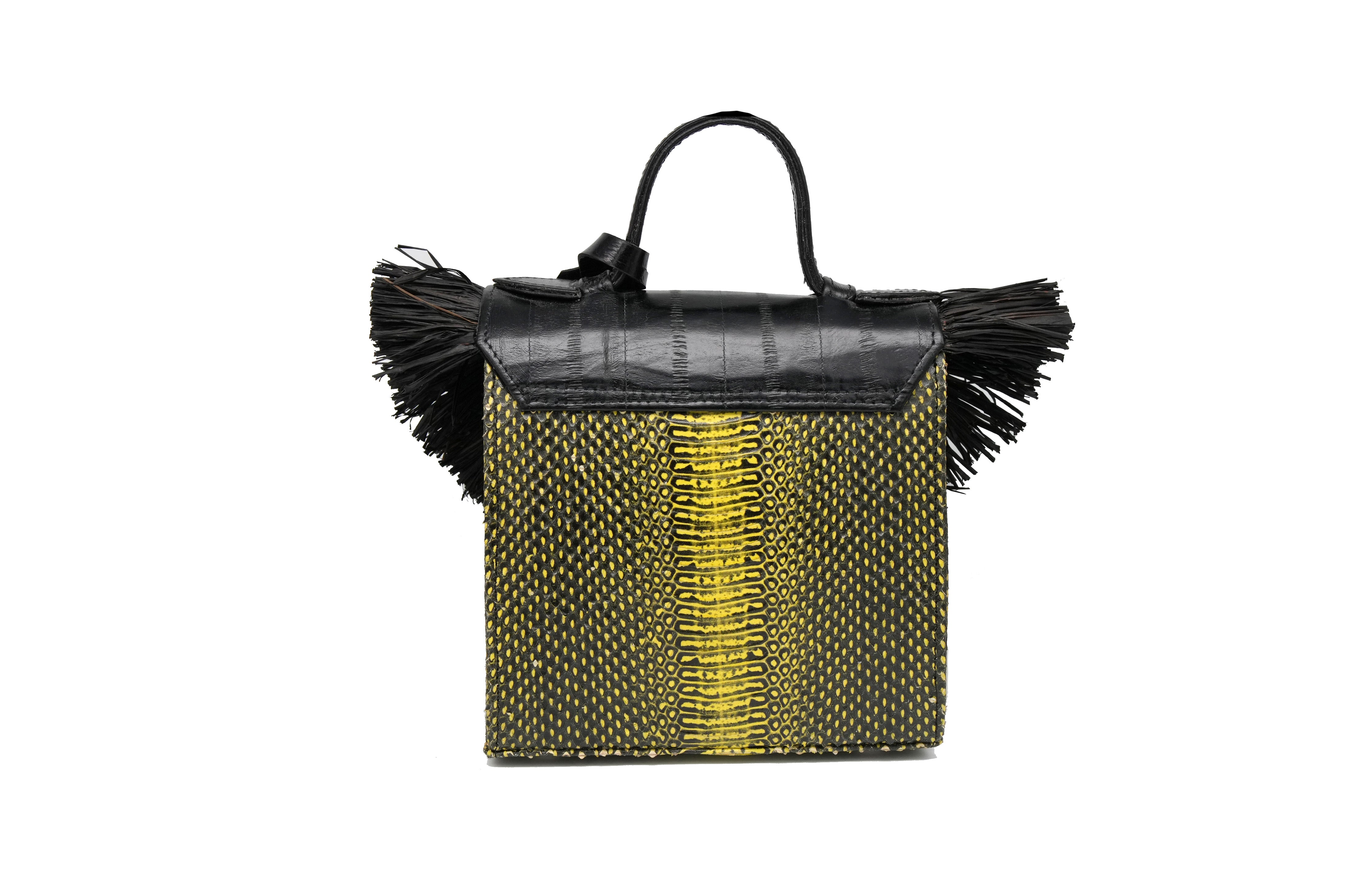 The Toks Raffia Handbag - Yellow and Black