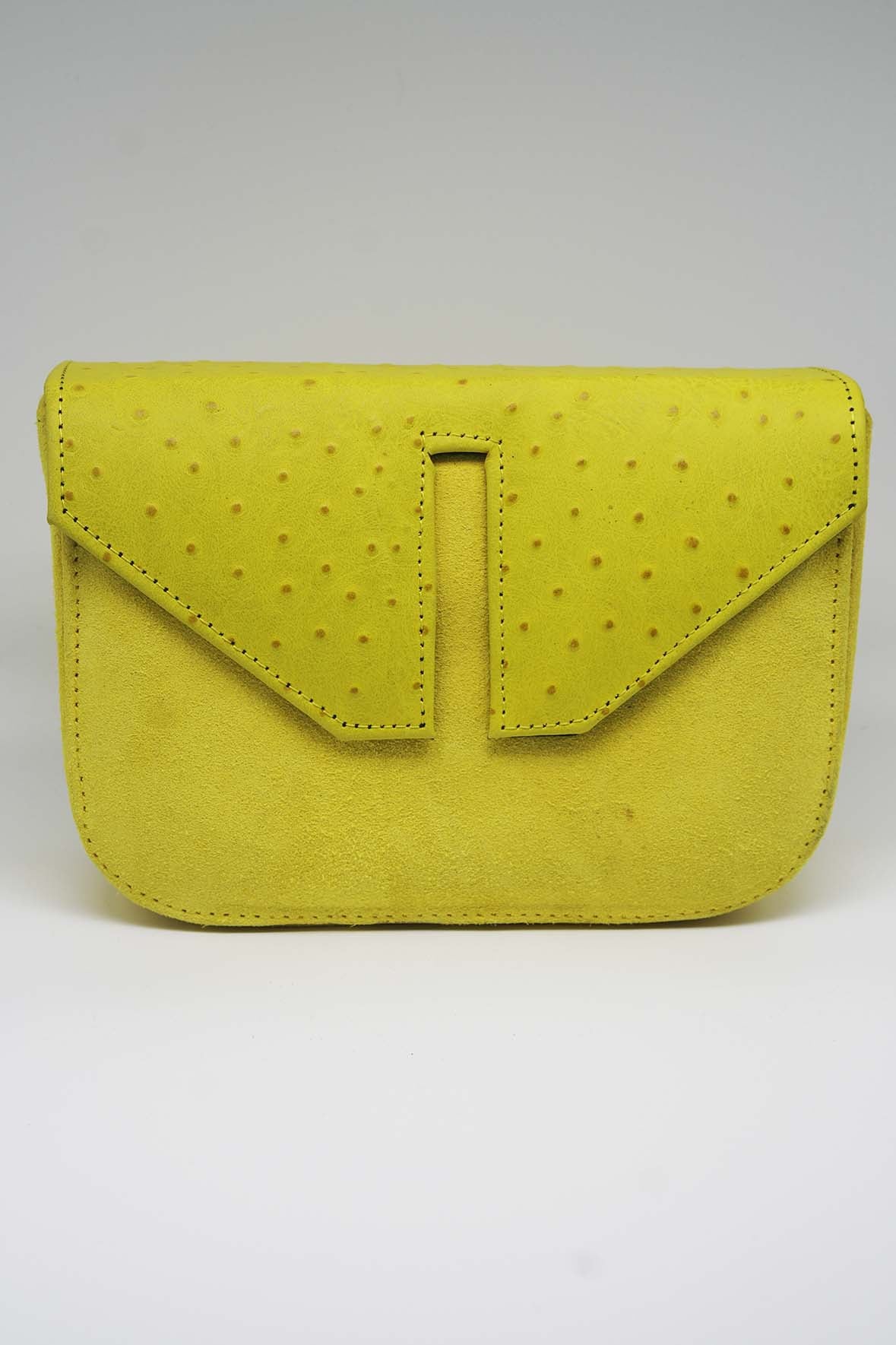 Mini Split Flap Yellow Ostrich and Suede Handbag - SAMPLE