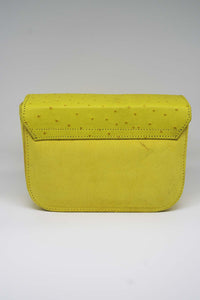 Mini Split Flap Yellow Ostrich and Suede Handbag - SAMPLE