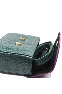 Mini Split Flap Croc Embossed Leather Handbag