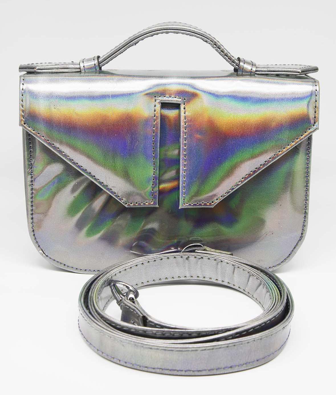 Mini Split Flap Silver Iridescent Handbag - SAMPLE