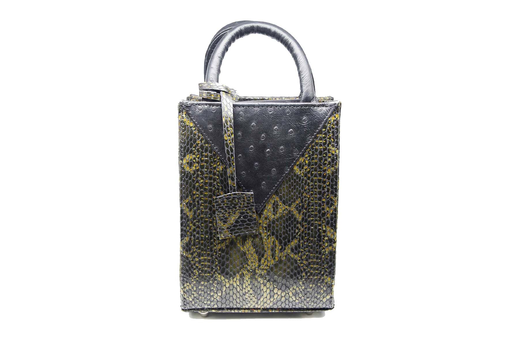 Rectangle Zelda Snakeskin + Ostrich Tote - SAMPLE