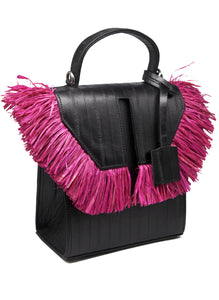 The Toks Raffia Handbag - Black and Pink