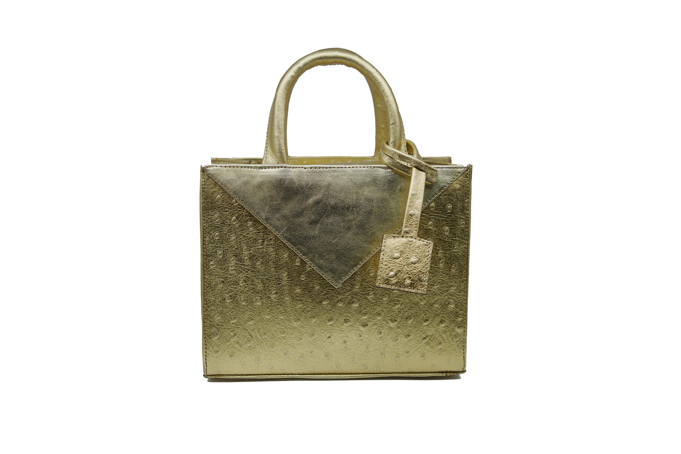 Mini Gold Ostrich Embossed Leather Zelda Tote - SAMPLE