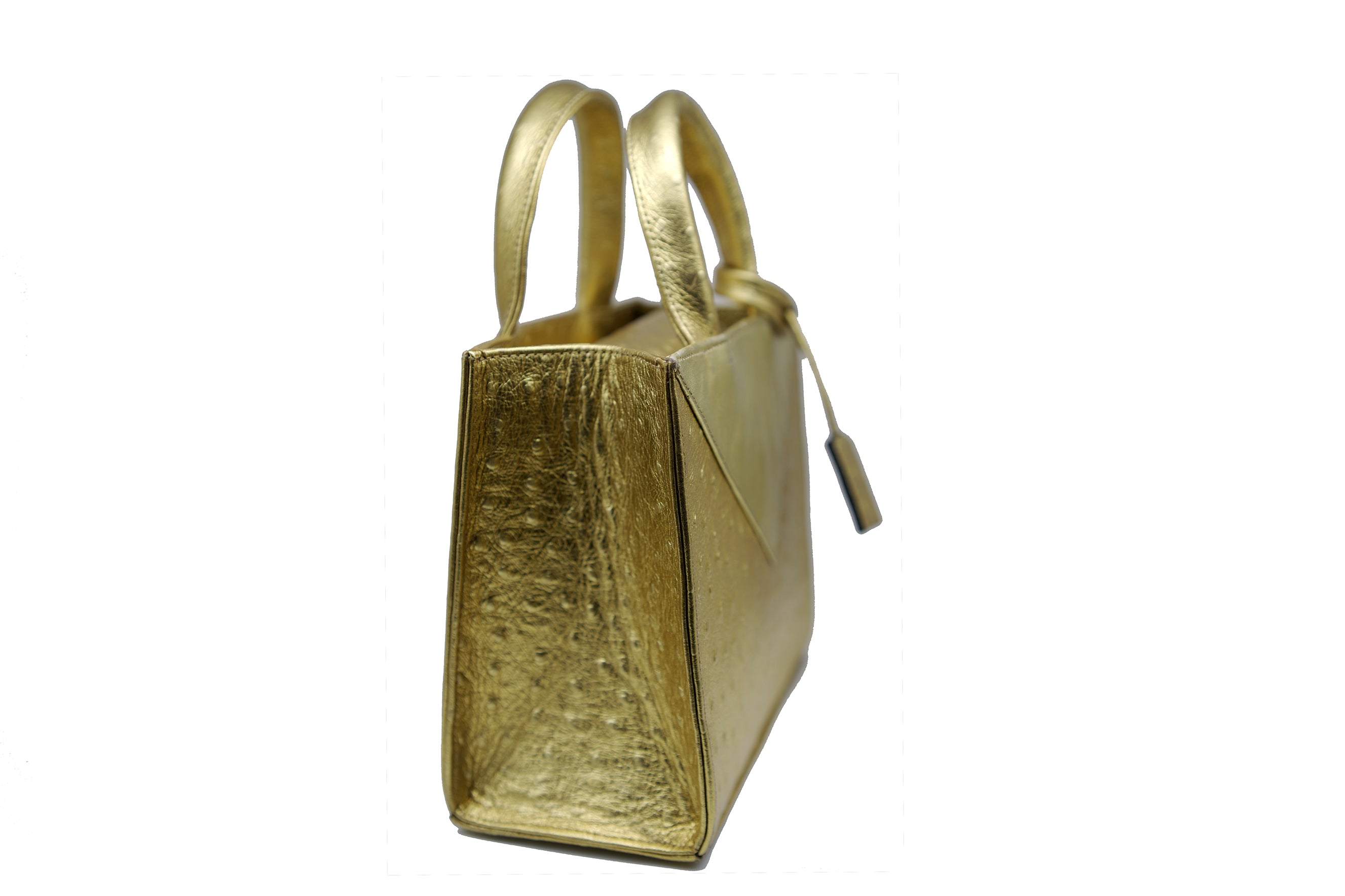 Mini Gold Ostrich Embossed Leather Zelda Tote - SAMPLE