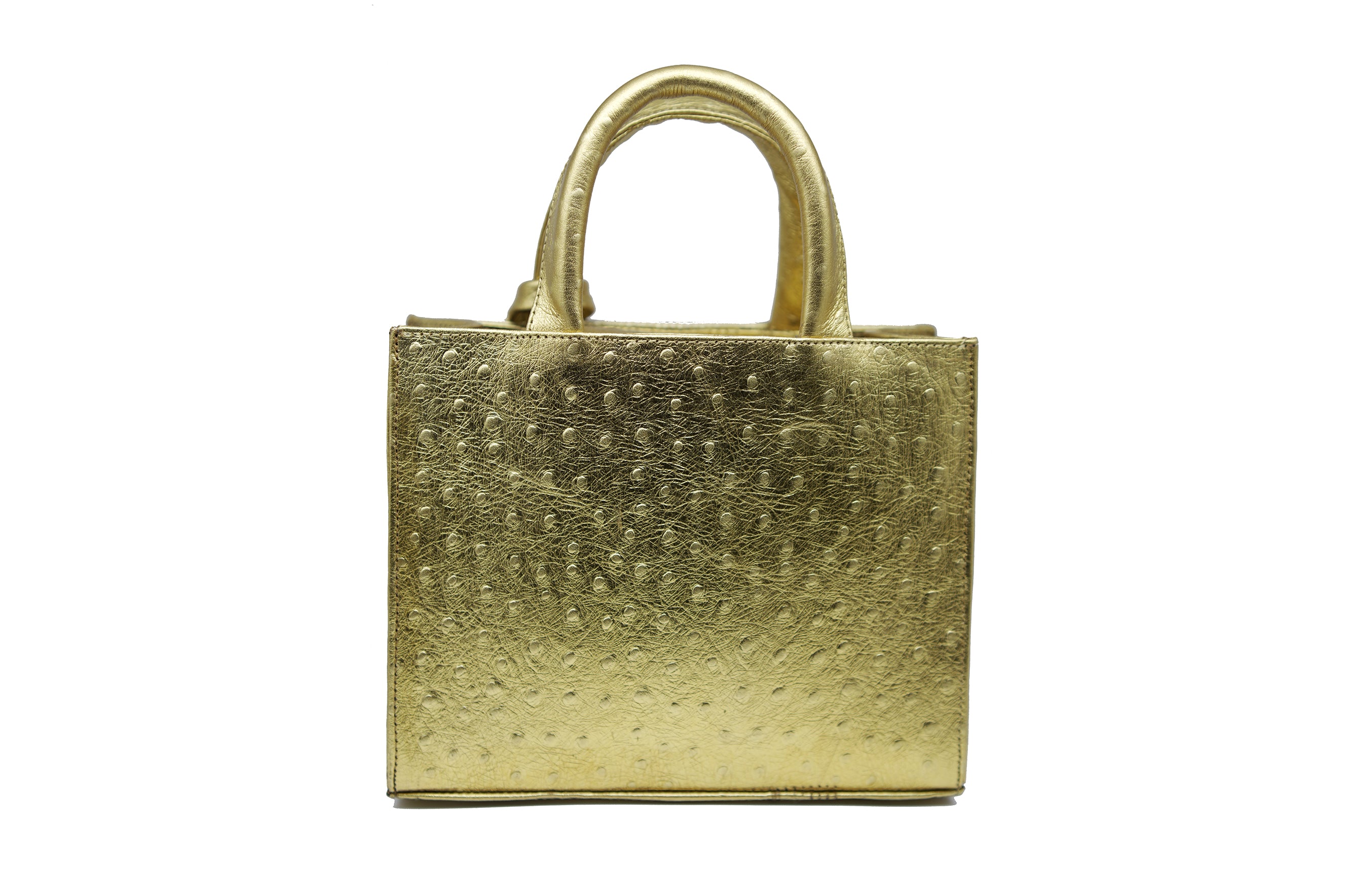 Mini Gold Ostrich Embossed Leather Zelda Tote - SAMPLE