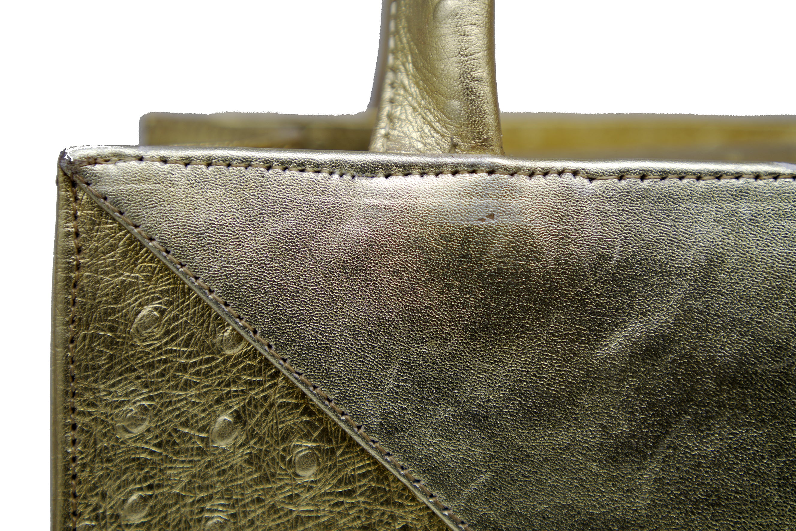 Mini Gold Ostrich Embossed Leather Zelda Tote - SAMPLE