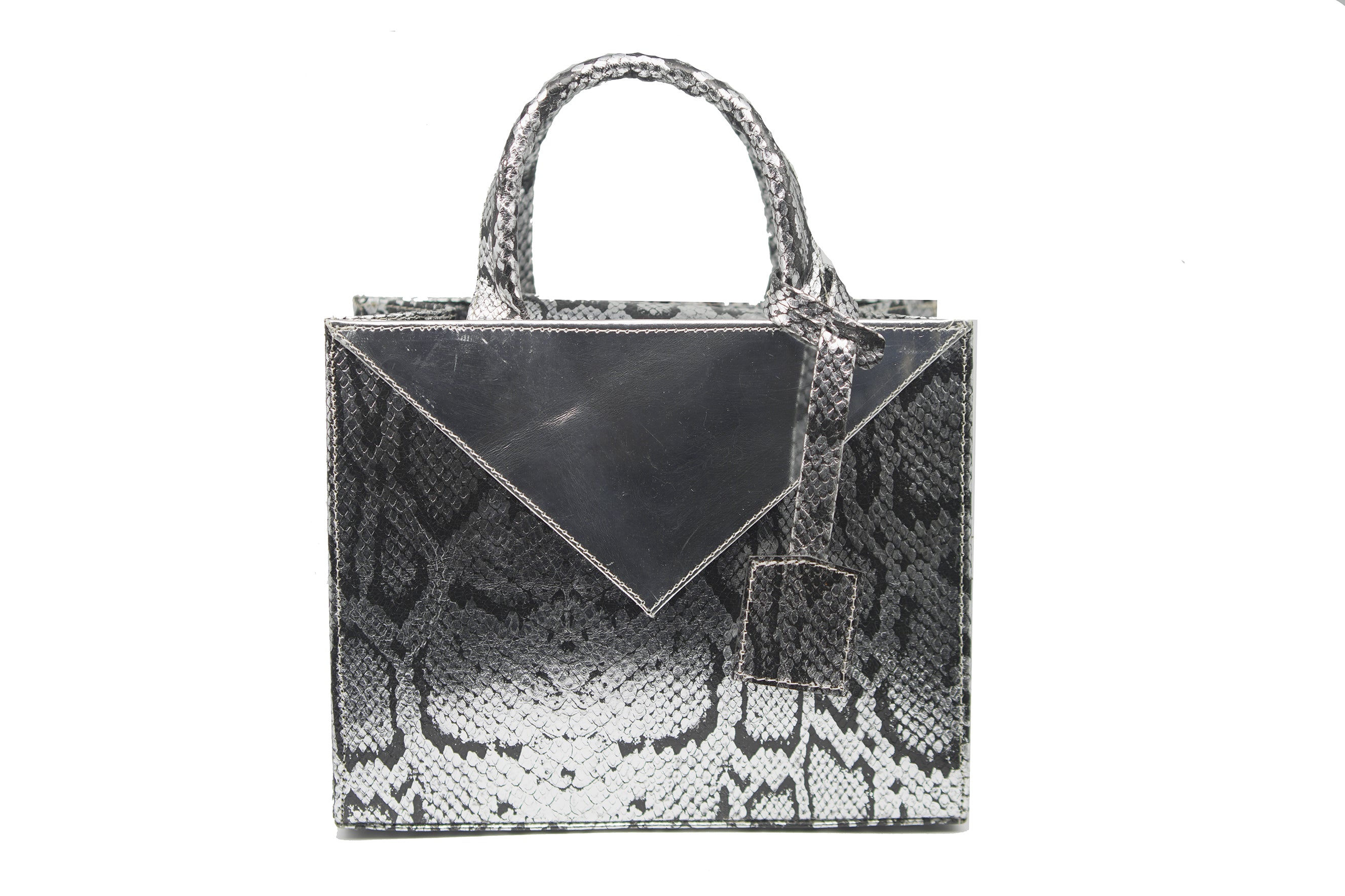 Mini Silver Snakeskin Leather Zelda Tote - SAMPLE