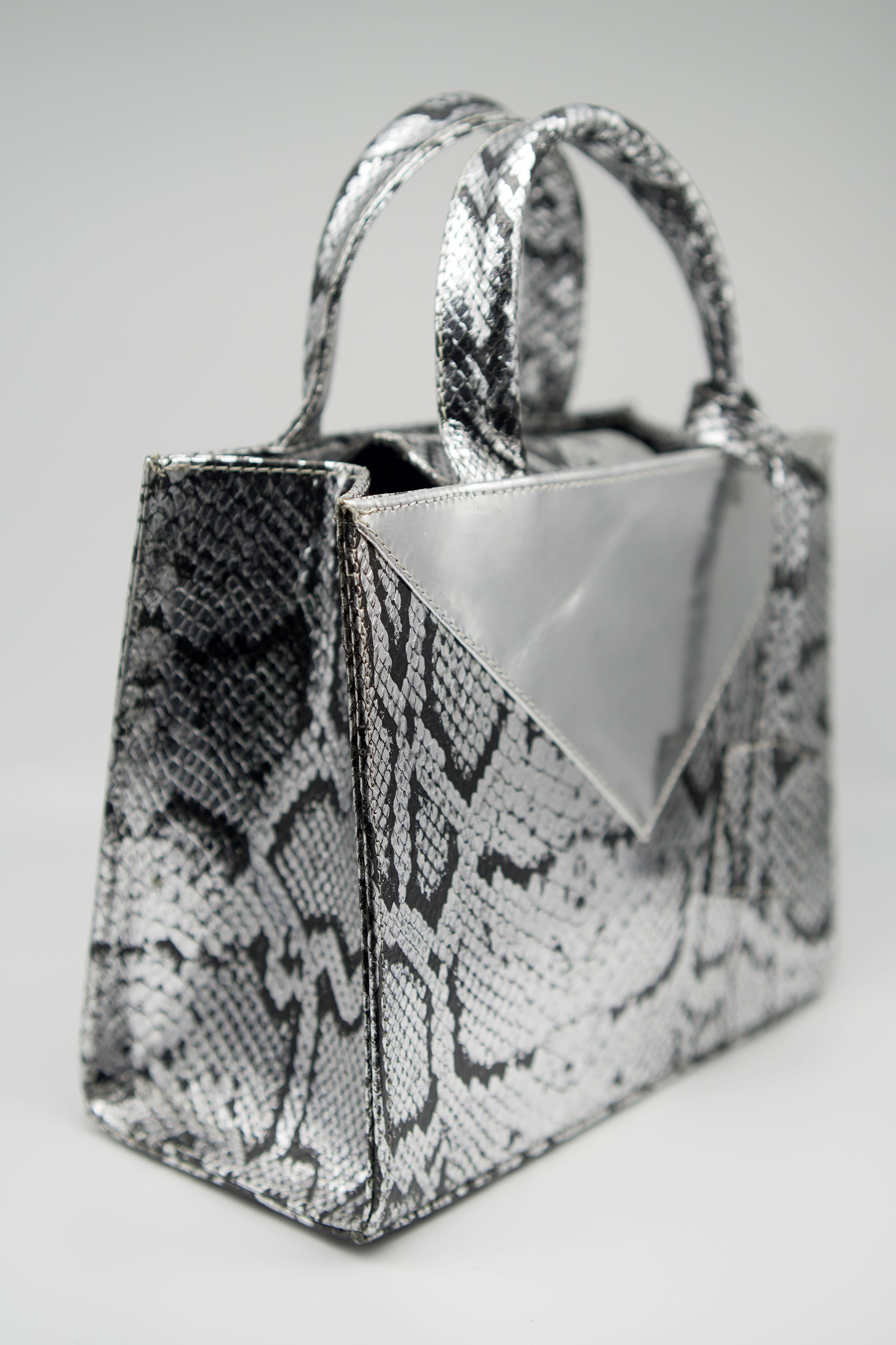 Mini Silver Snakeskin Leather Zelda Tote - SAMPLE