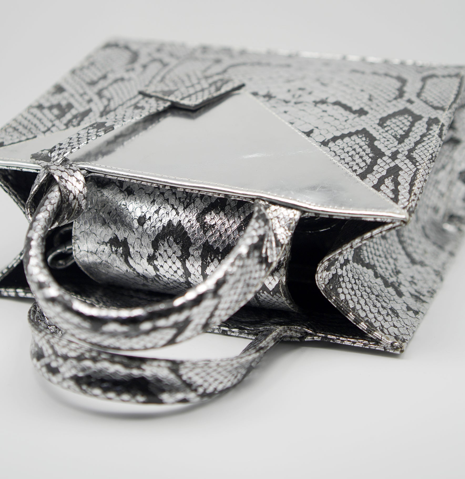 Mini Silver Snakeskin Leather Zelda Tote - SAMPLE