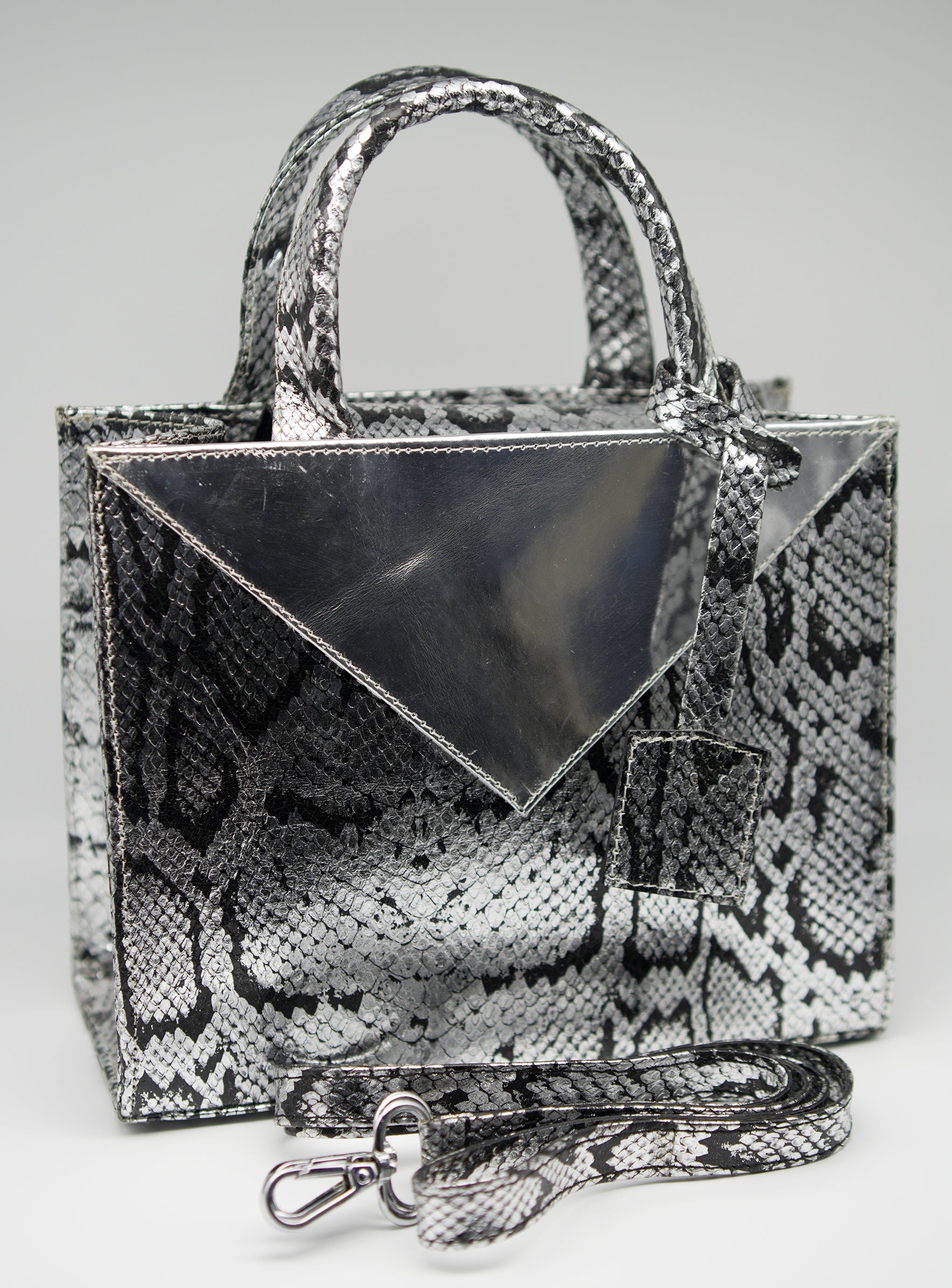 Mini Silver Snakeskin Leather Zelda Tote - SAMPLE