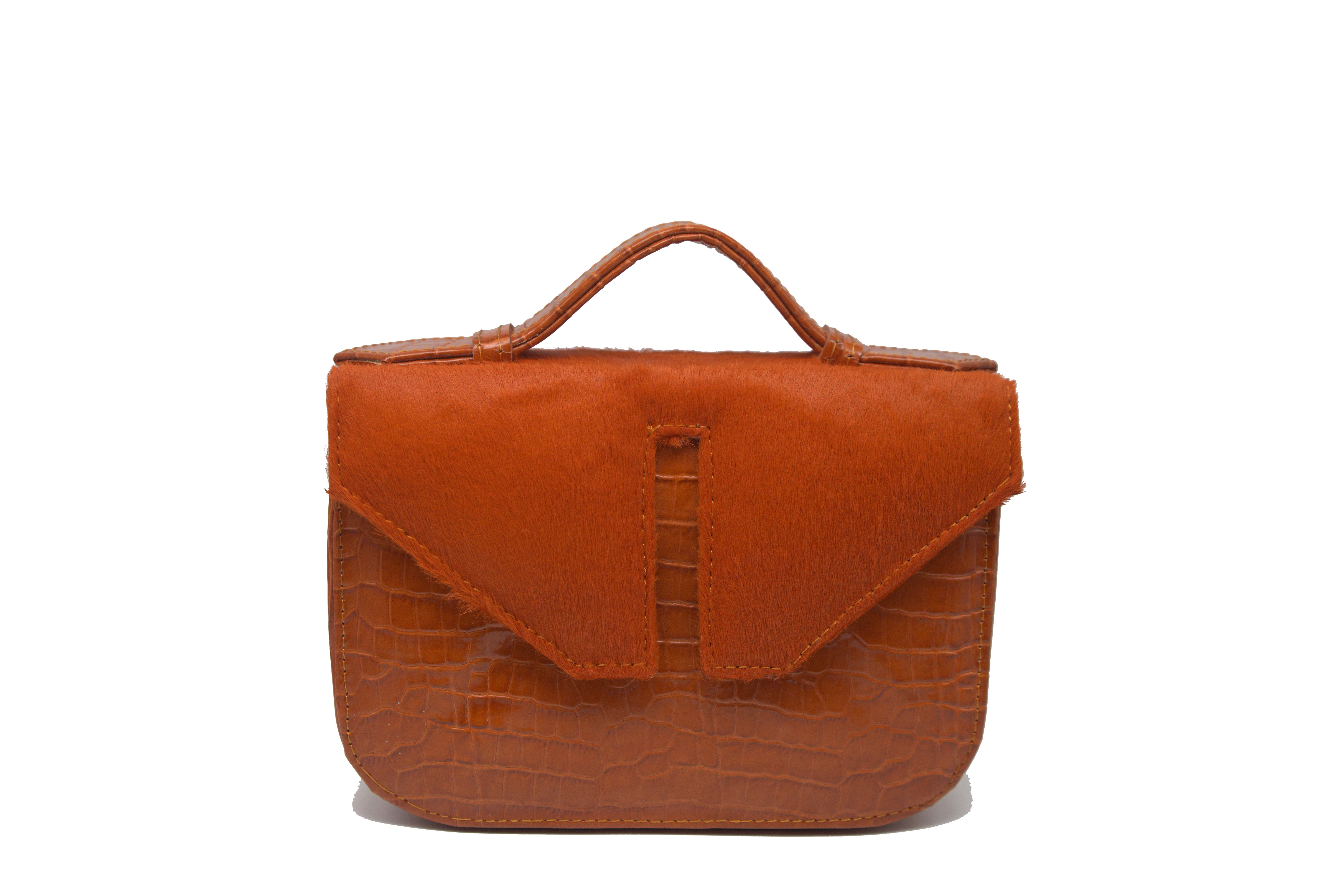 Mini Split Flap Orange Handle Leather Handbag