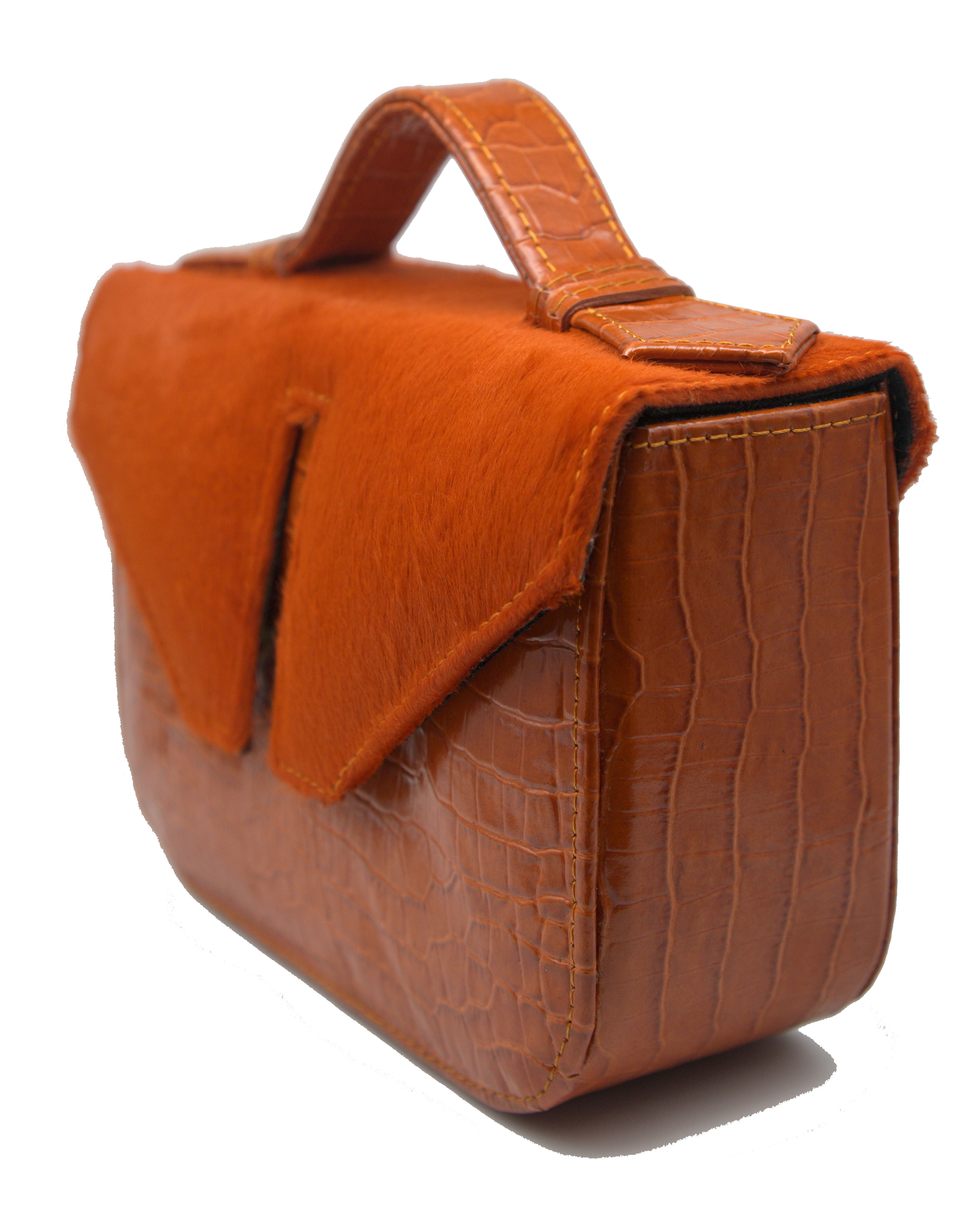 Mini Split Flap Orange Handle Leather Handbag