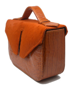 Mini Split Flap Orange Handle Leather Handbag