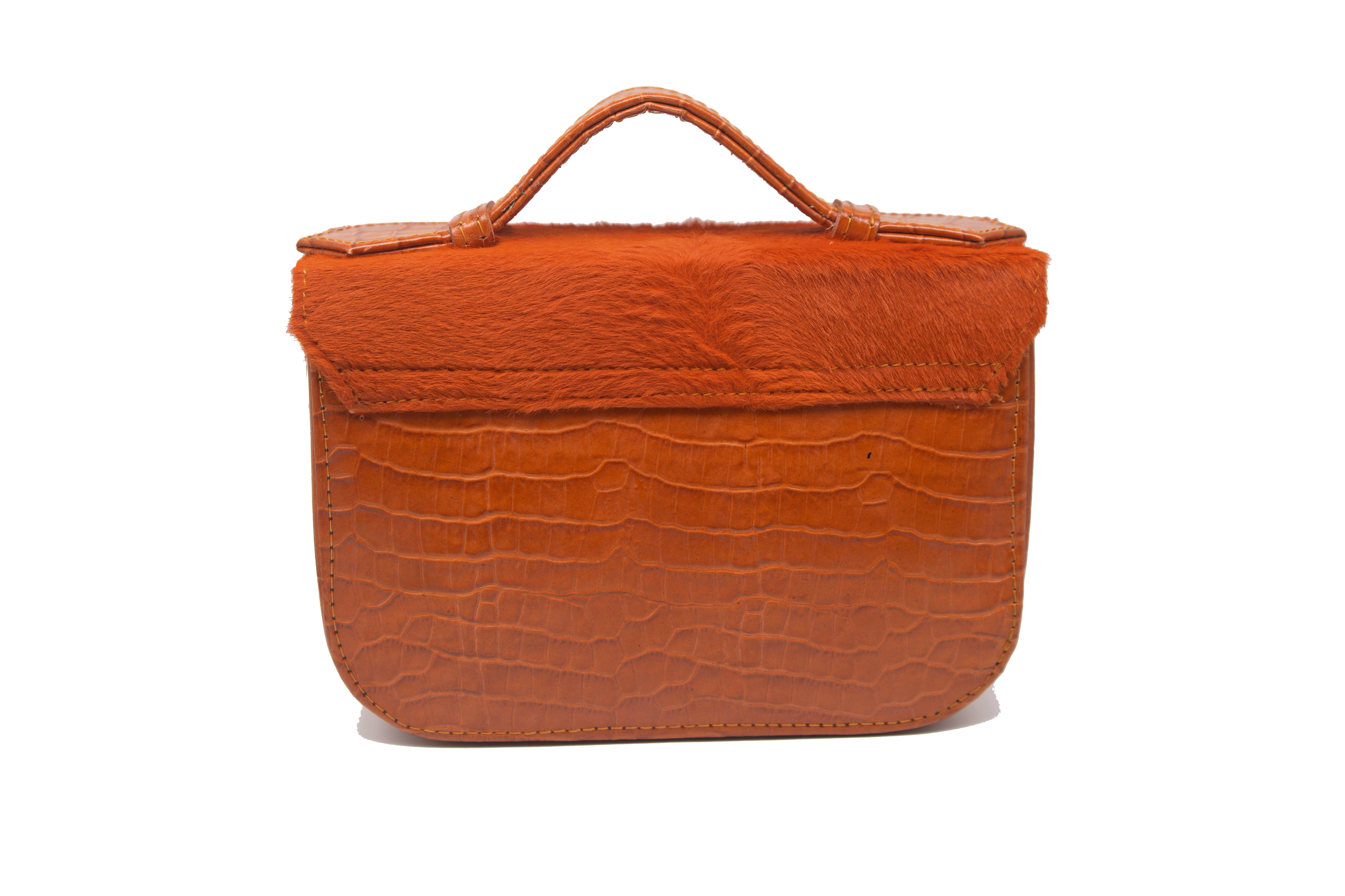 Mini Split Flap Orange Handle Leather Handbag