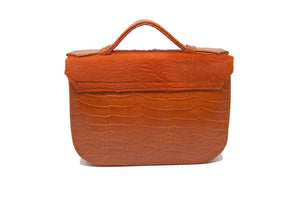 Mini Split Flap Orange Handle Leather Handbag