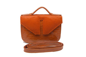 Mini Split Flap Orange Handle Leather Handbag