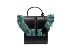 The Toks Raffia Handbag - Black and Blue