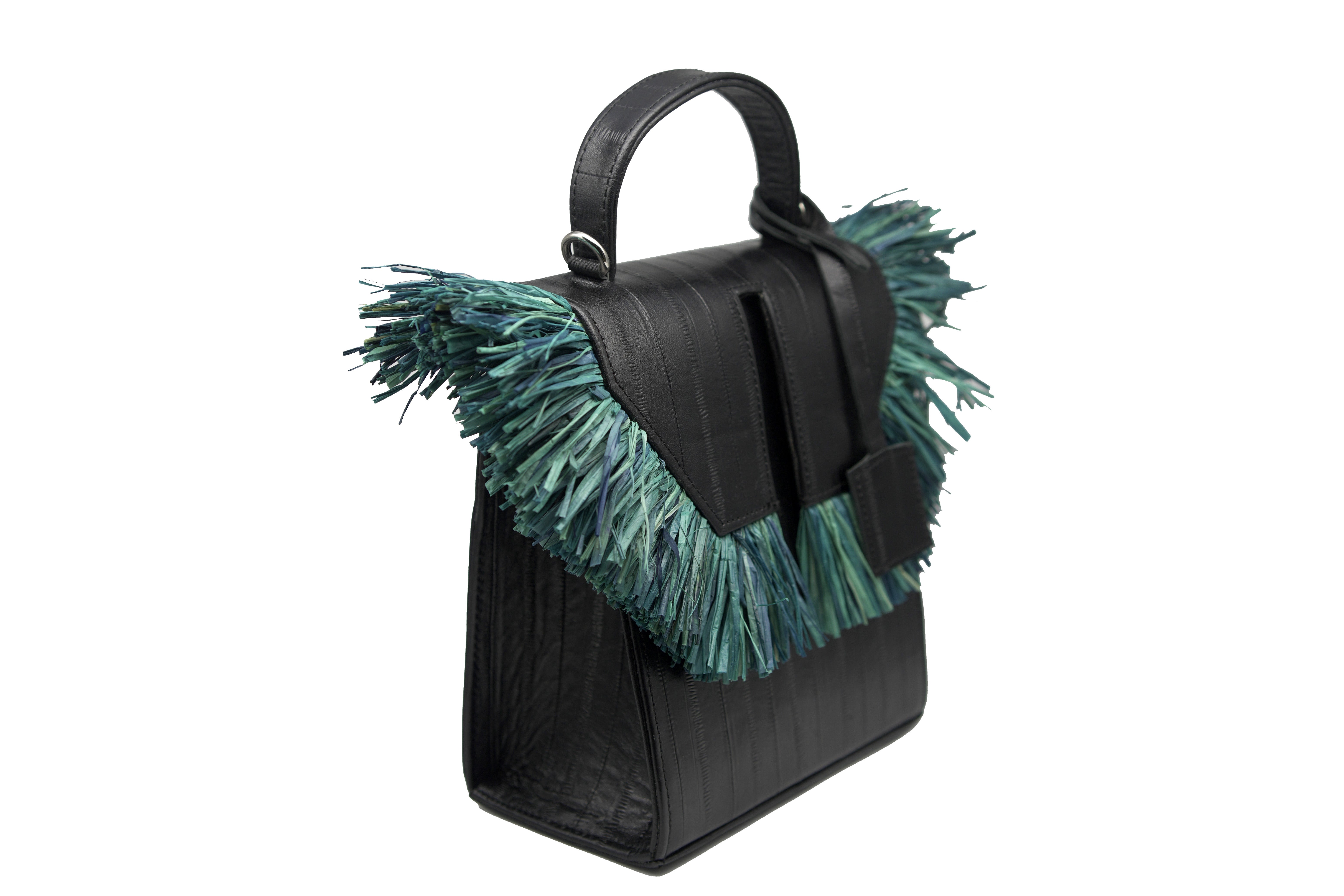 The Toks Raffia Handbag - Black and Blue