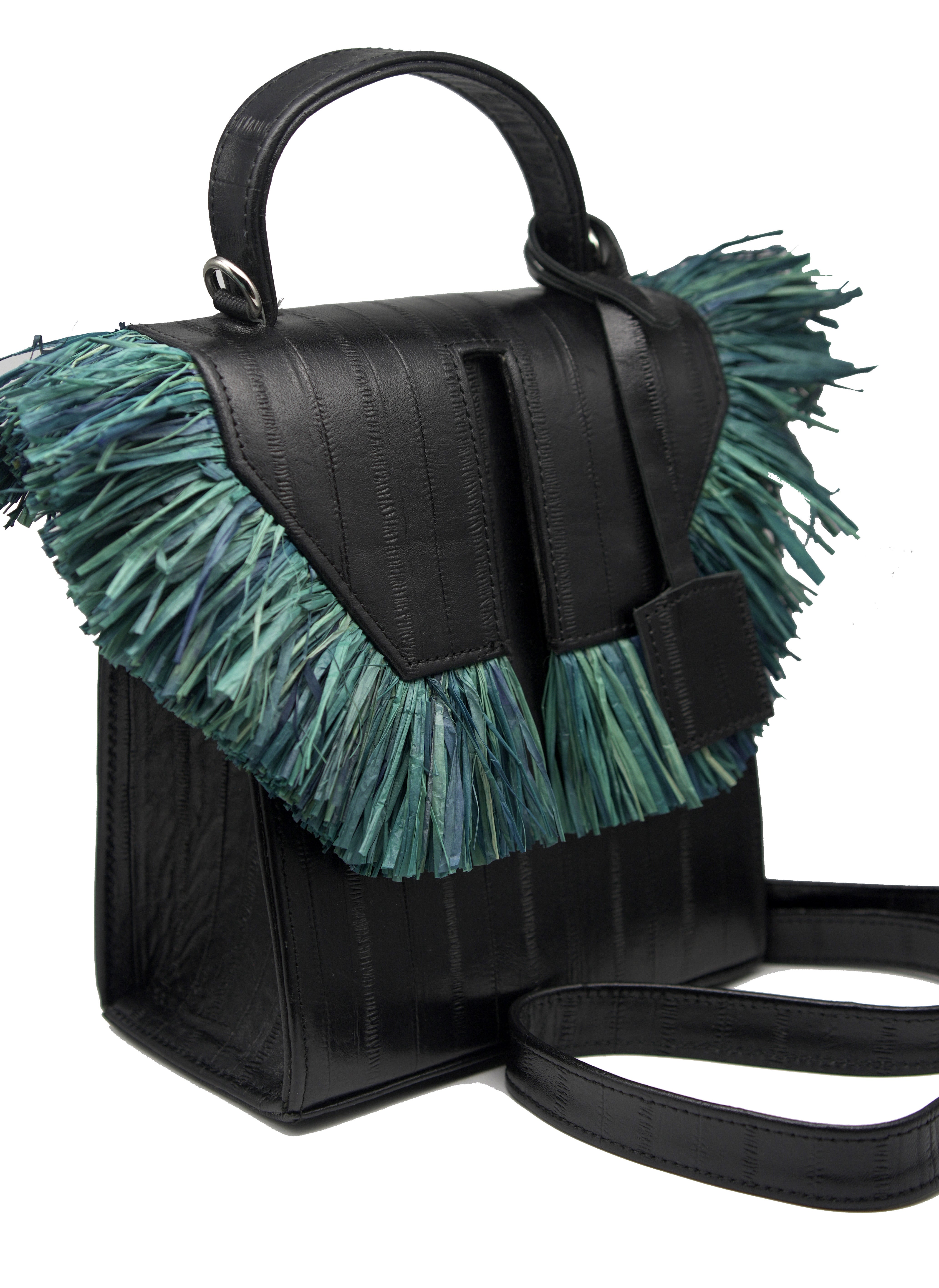 The Toks Raffia Handbag - Black and Blue