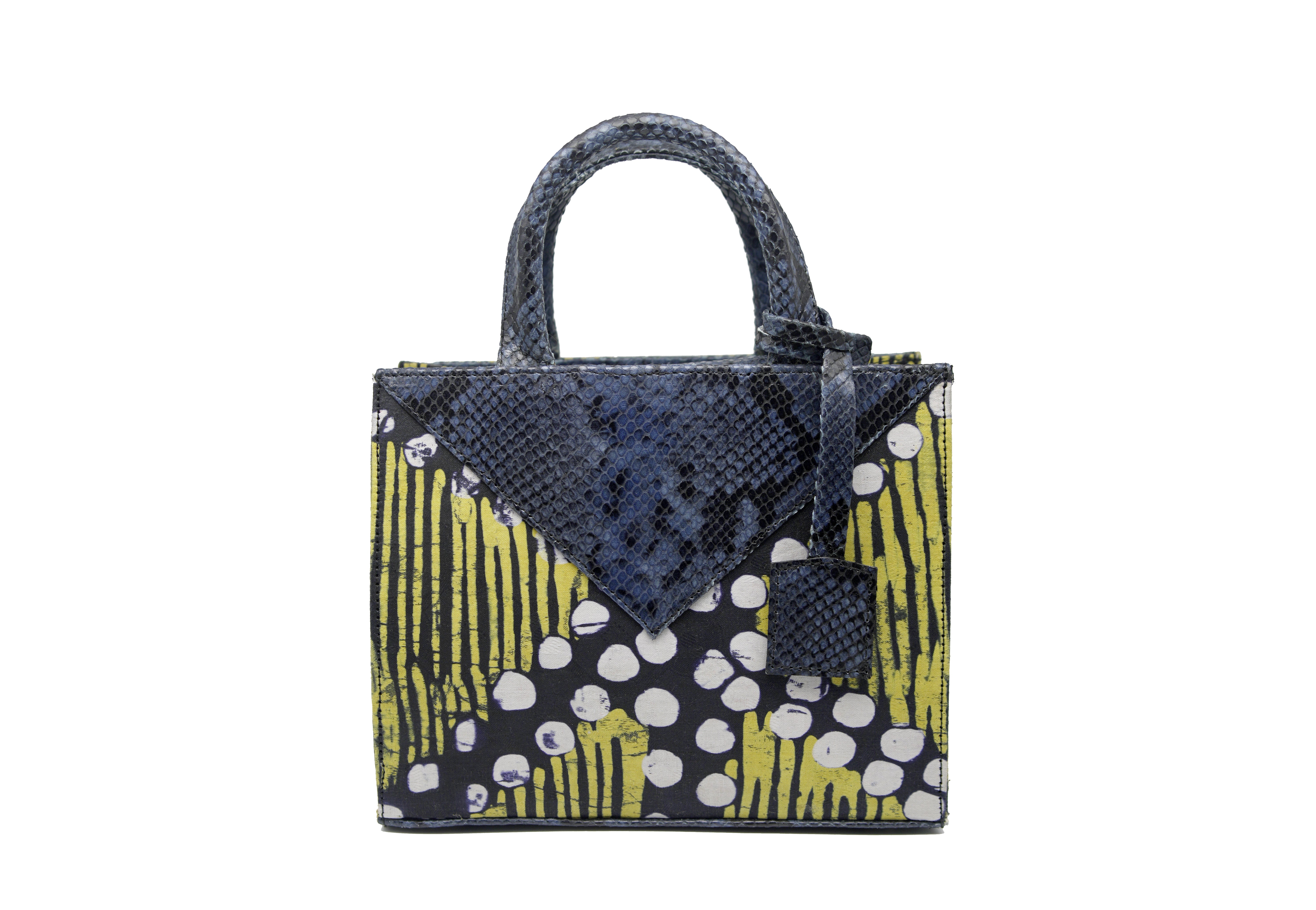 Mini Snakeskin Leather + Adire Zelda Tote