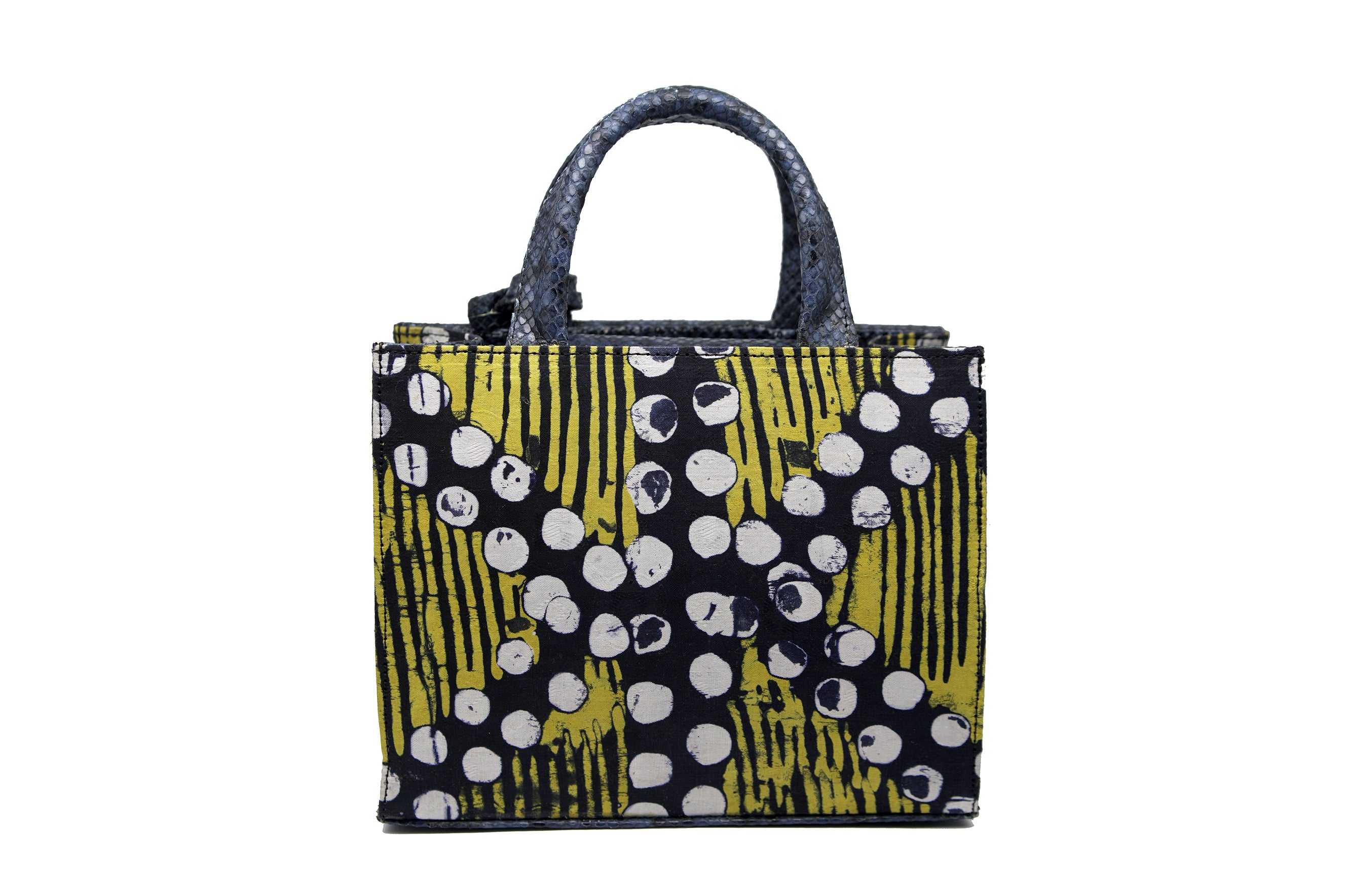 Mini Snakeskin Leather + Adire Zelda Tote