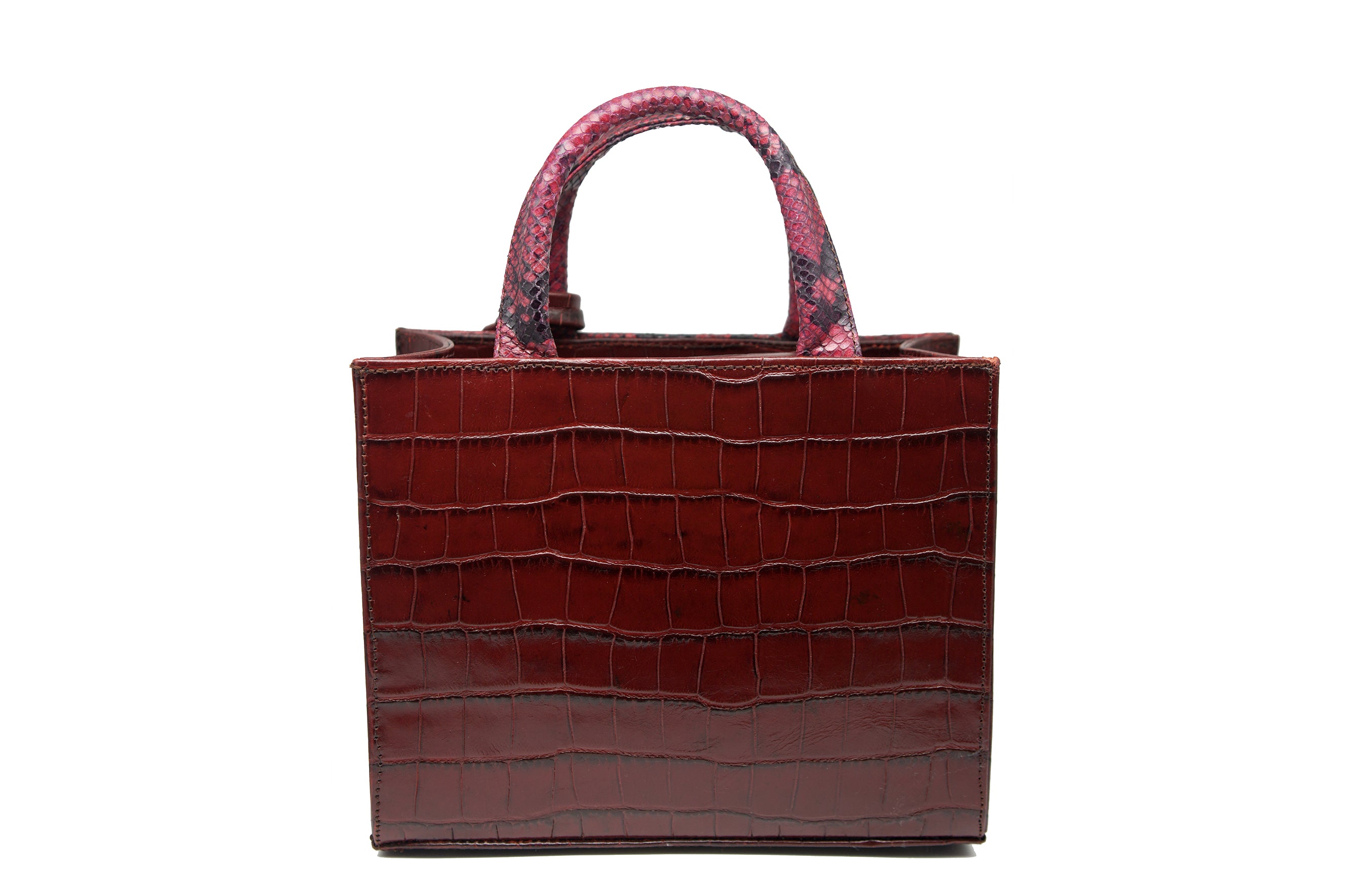Mini Red Snakeskin + Croc Embossed Leather Zelda Tote