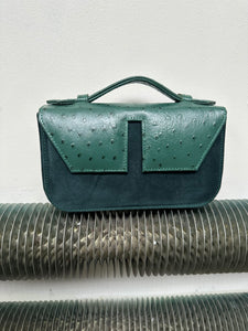Long Split Flap Ostrich Print + Suede Leather Handbag