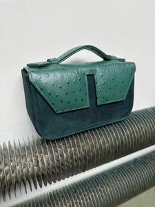 Long Split Flap Ostrich Print + Suede Leather Handbag