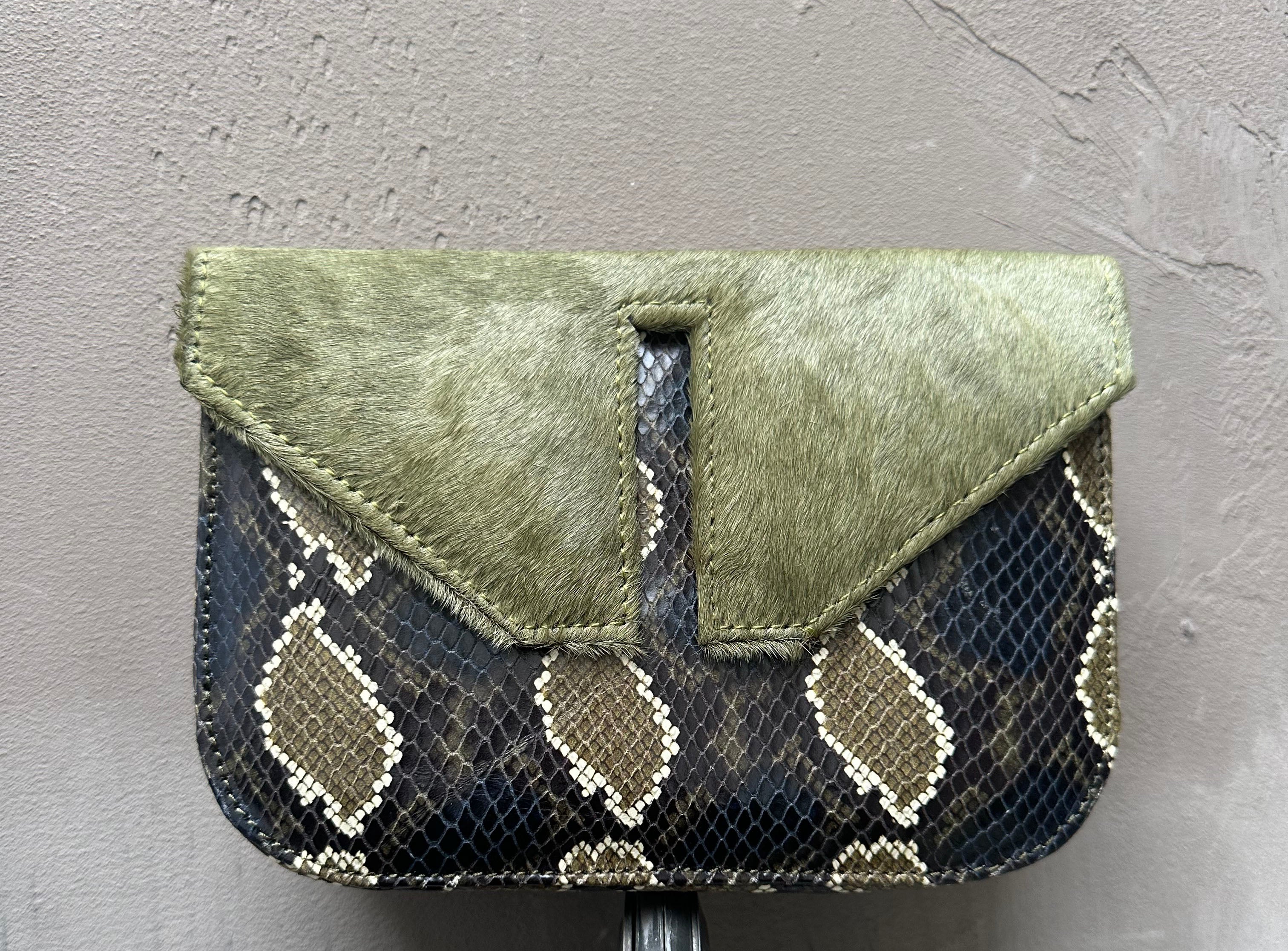 Mini Split Flap Snakeskin Print Leather Handbag