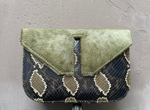 Mini Split Flap Snakeskin Print Leather Handbag