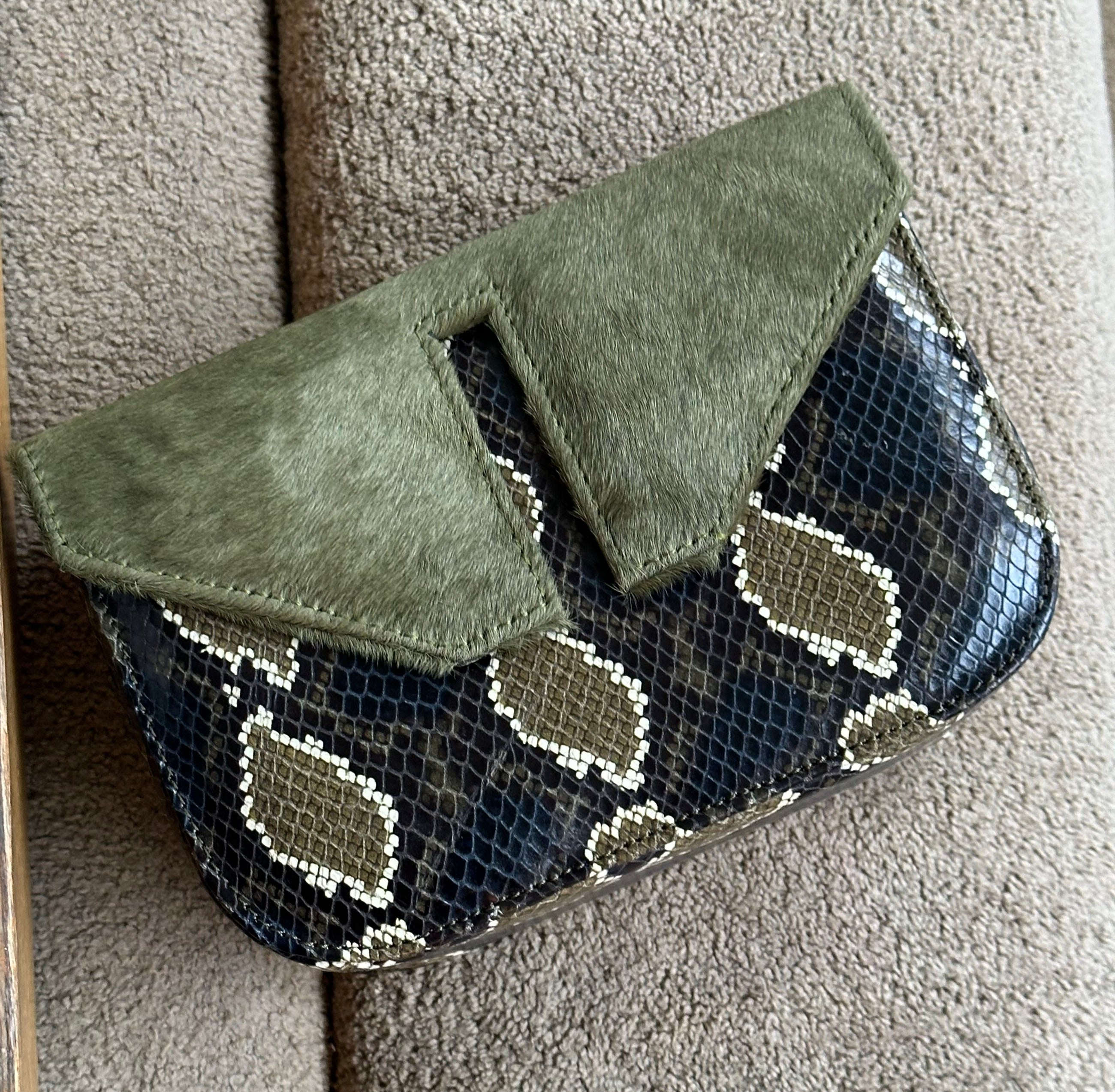 Mini Split Flap Snakeskin Print Leather Handbag