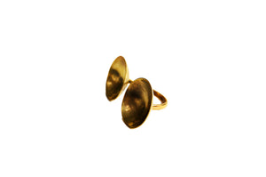 Brass Double Dish Circle Ring Horizontal
